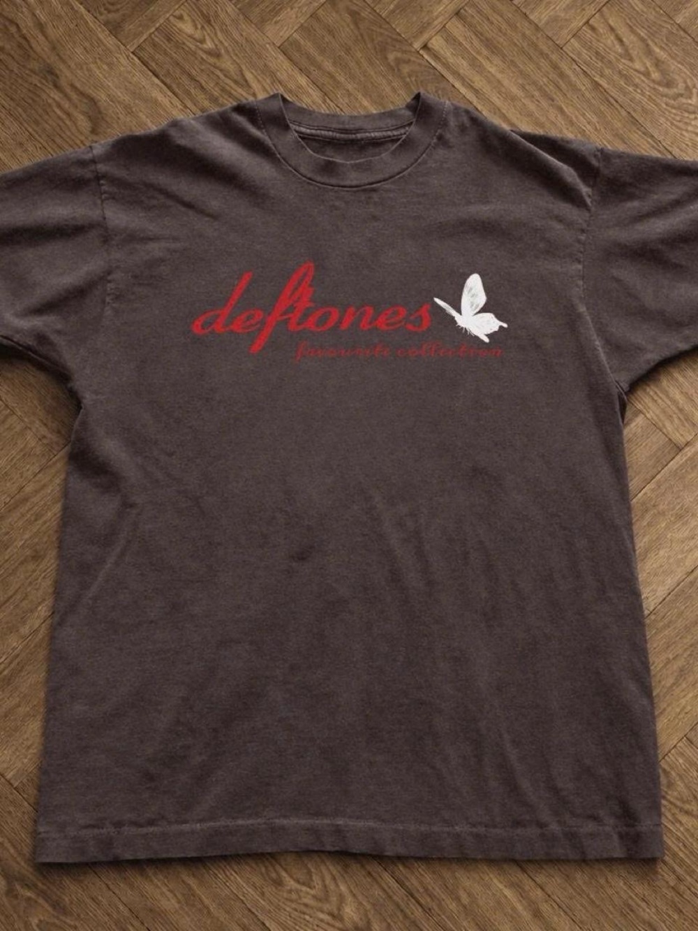 Gildan Dark Chocolate Tee with Red Logo and White Butterfly